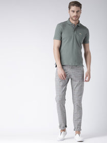 Men Grey Melange Slim Fit Checked Chinos - JUMP USA