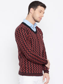 JUMP USA Men Red Colourblocked Casual Sweaters - JUMP USA