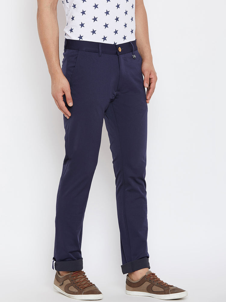 JUMP USA Men Solid Navy Blue Casual Regular Fit Chinos Trousers - JUMP USA
