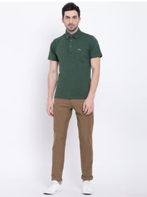 Men Casual Solid Green Polo Collar T-Shirt - JUMP USA