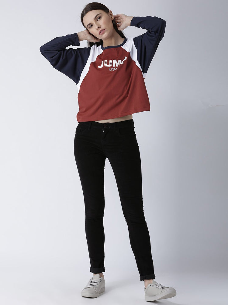 Women Red Solid Top - JUMP USA