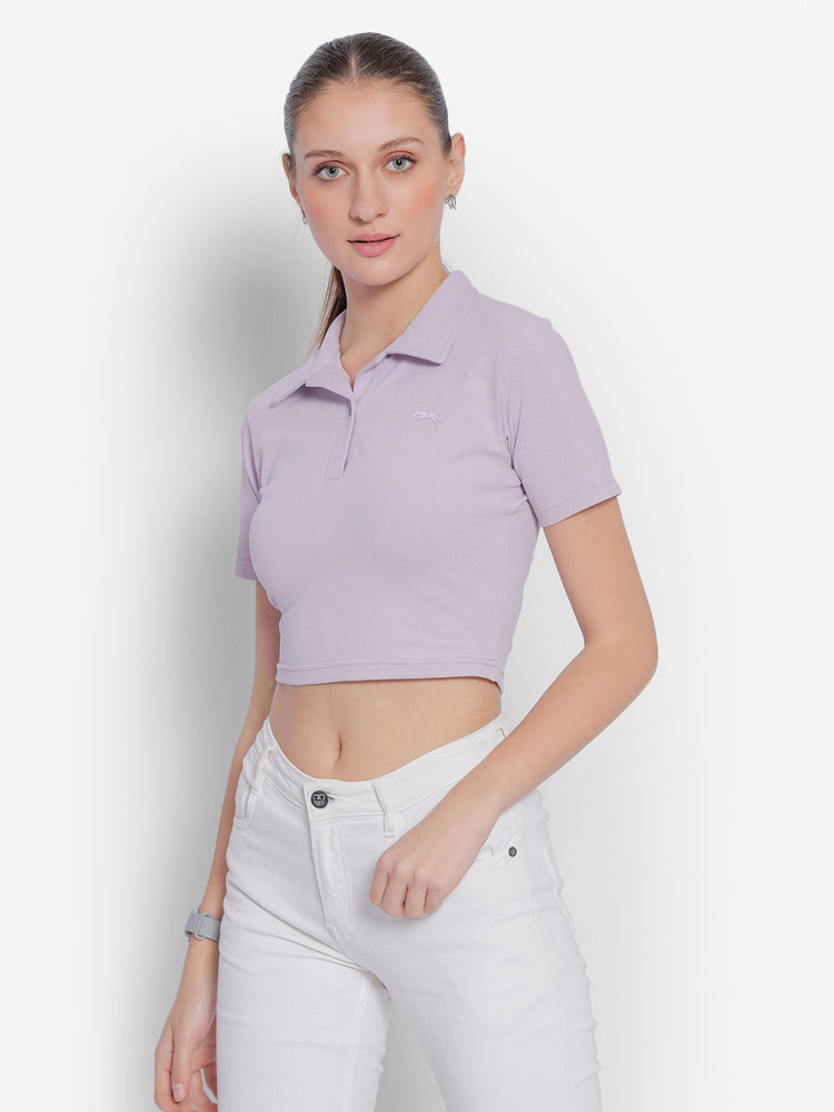 JUMP USA Pure Cotton Short Sleeve Polo Crop Top