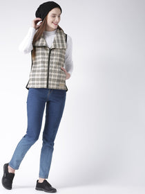 Women 's Polyster Casual Sleeveless  Beige Winter Jacket - JUMP USA (1568777633834)