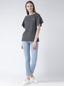 Women Charcoal Solid Polyester Top - JUMP USA