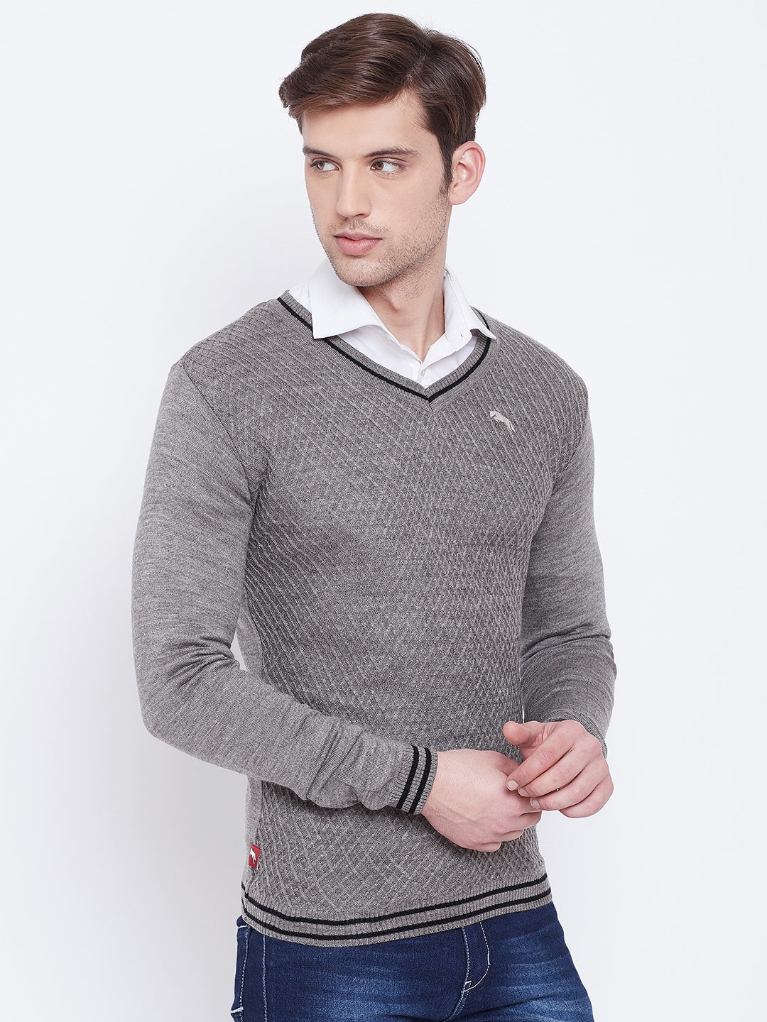 JUMP USA Men Beige Self Design Sweater - JUMP USA