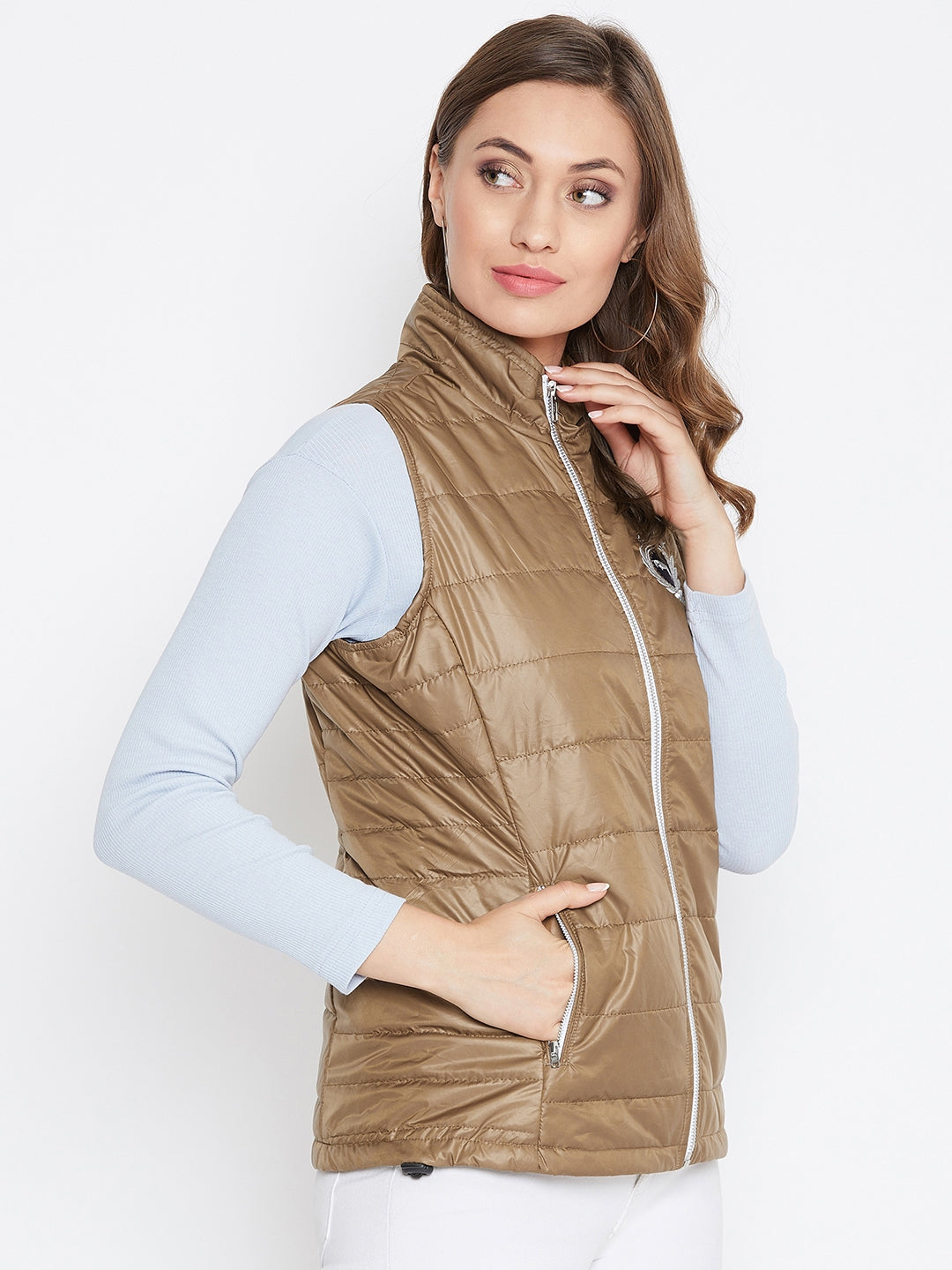 JUMP USA Women Brown Solid Padded Jacket - JUMP USA