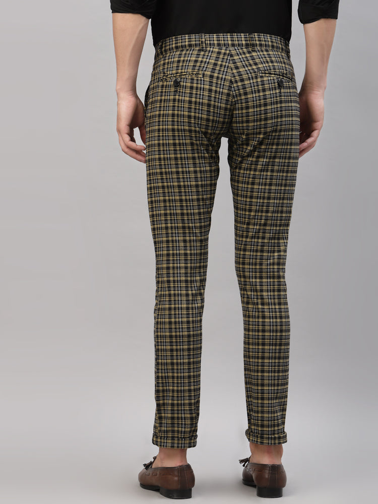 Men Grey Checked Casual Slim Fit Trousers