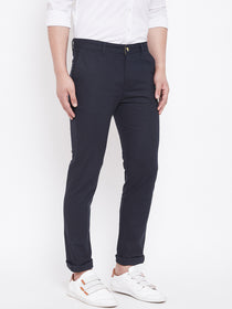 JUMP USA Men Navy Balue Casual Slim Fit Trousers - JUMP USA