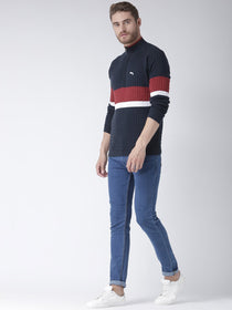 Men Navy Blue Solid Sweater - JUMP USA