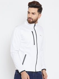 Men White Solid Sporty Jacket - JUMP USA