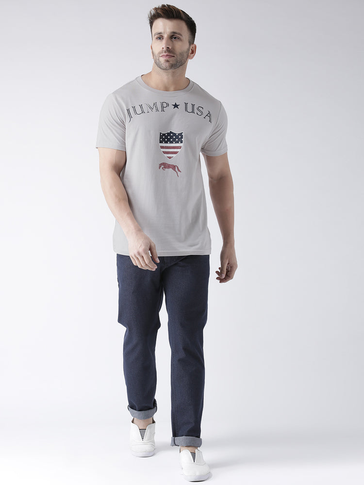 Men Grey Round Neck Tshirt - JUMP USA