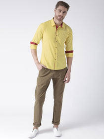Men Yellow Solid Cotton Regular Fit Shirt - JUMP USA