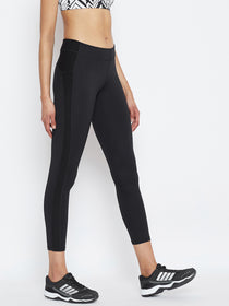 JUMP USA Women Solid Active Wear Black Tights - JUMP USA