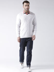 Men White self Design Pullover - JUMP USA