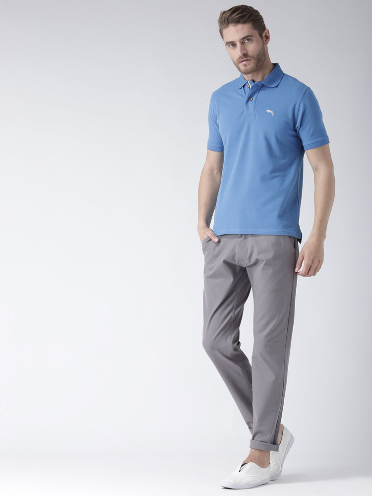Men Blue Solid Polo Collar T-Shirt - JUMP USA
