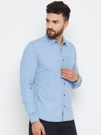 Men Blue Washed Slim Fit Casual Shirt - JUMP USA