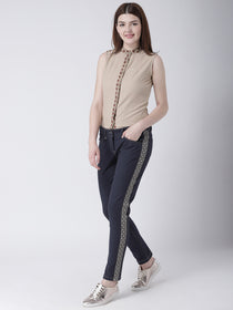 Women Navy Blue Casual Trousers - JUMP USA