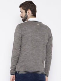 Men Beige self Design Pullover - JUMP USA
