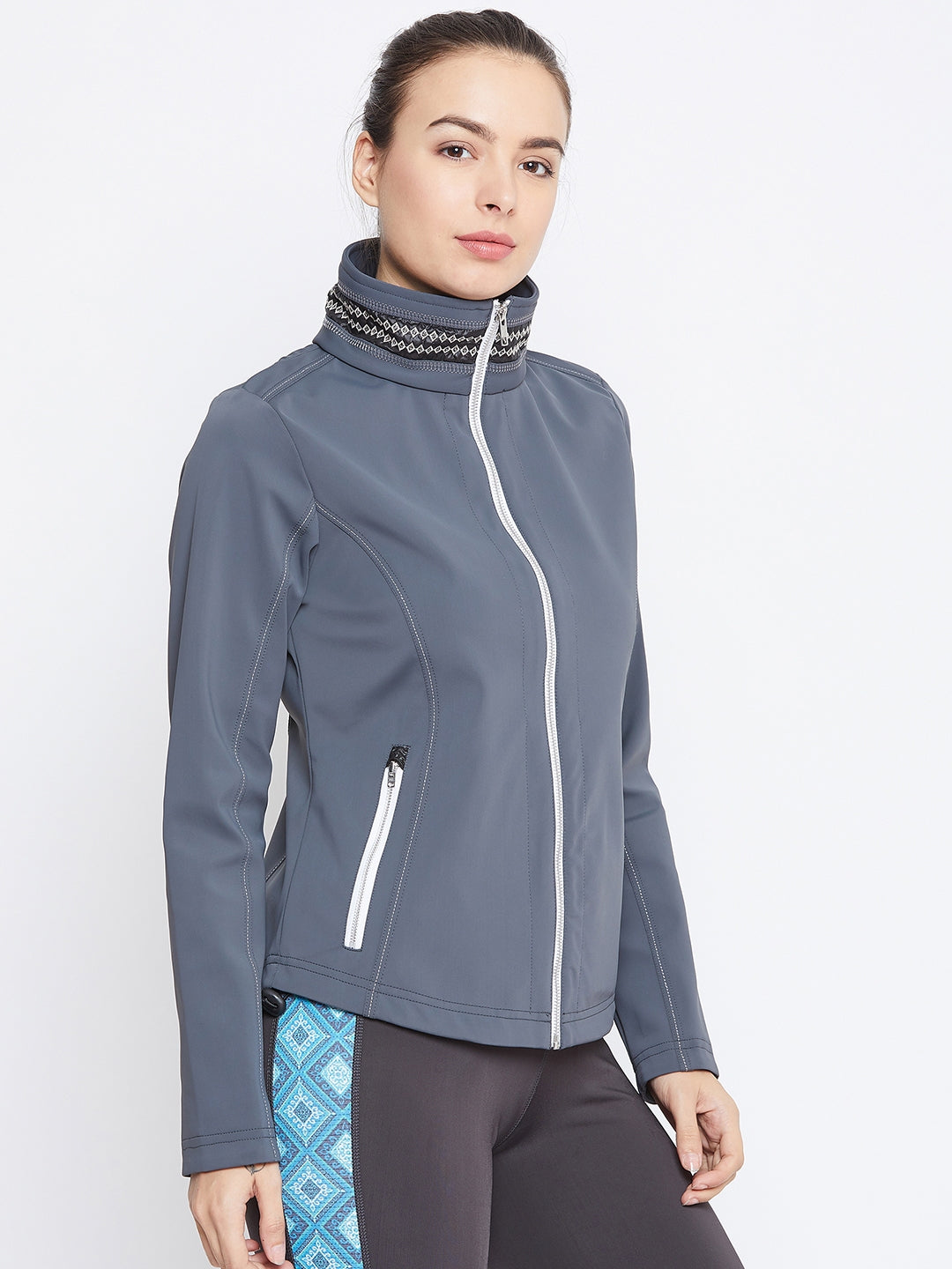 JUMP USA Women Grey Solid Sporty Jacket - JUMP USA