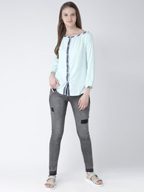 Women Blue Solid Polyester Top - JUMP USA
