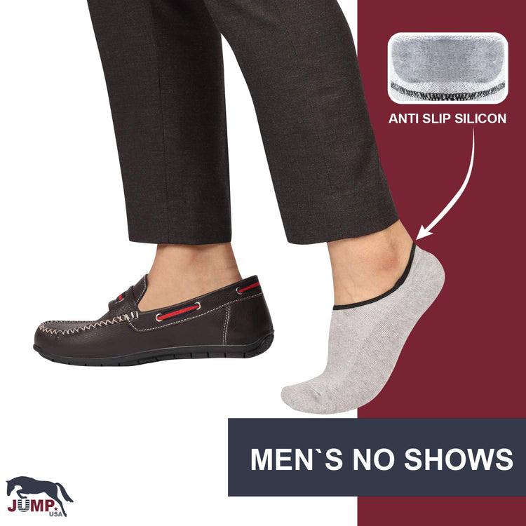 JUMP USA Men's Pack of 3 Bamboo Cotton Loafer Socks with Anti-Slip Silicon | Men's Casual Socks for Everyday Wear - Sweat Proof, Quick Dry, Padded for Extra Comfort