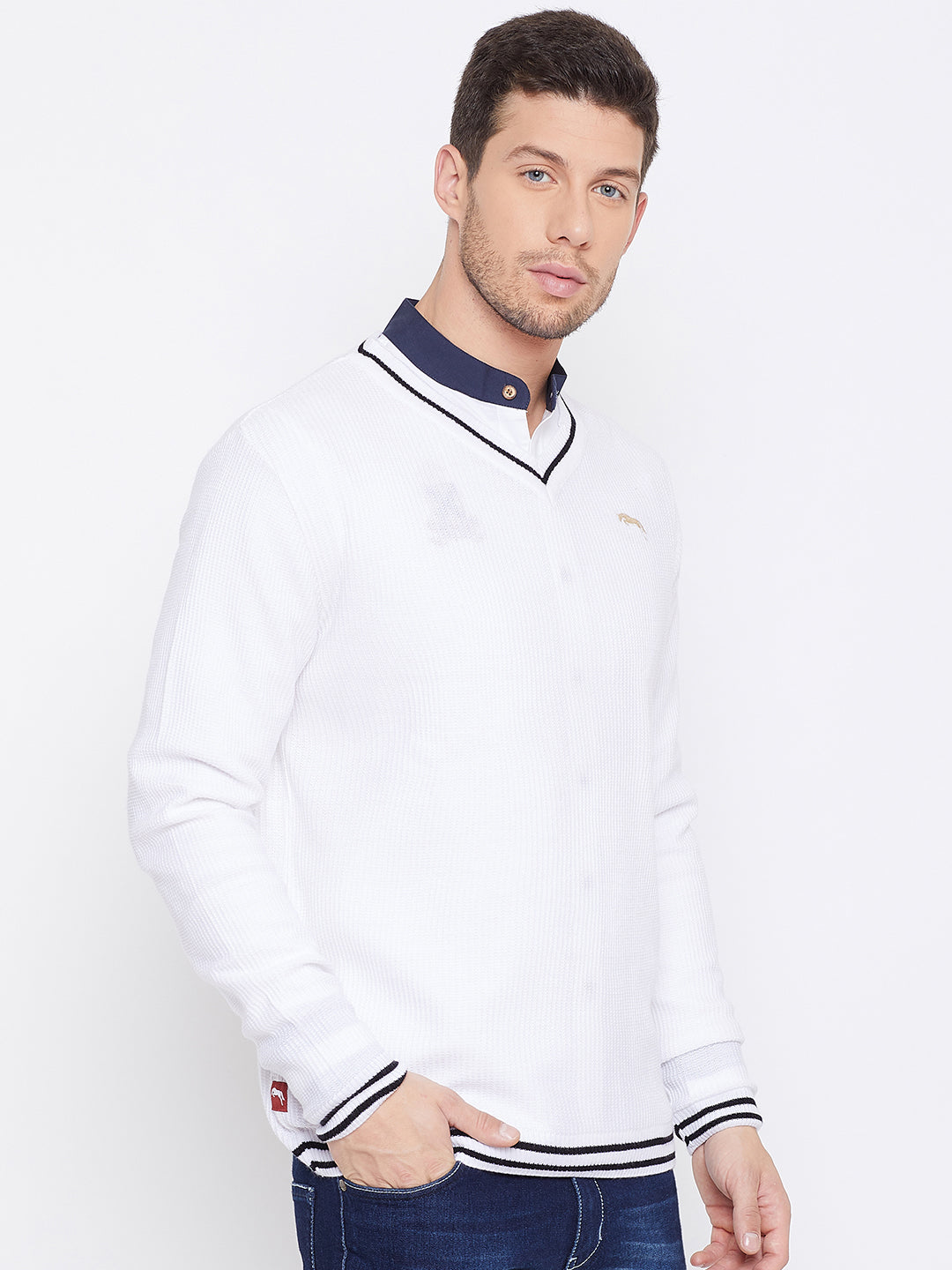 JUMP USA Men White Self Design Pullover - JUMP USA