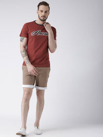 Men Red Solid Round Neck T-shirt - JUMP USA