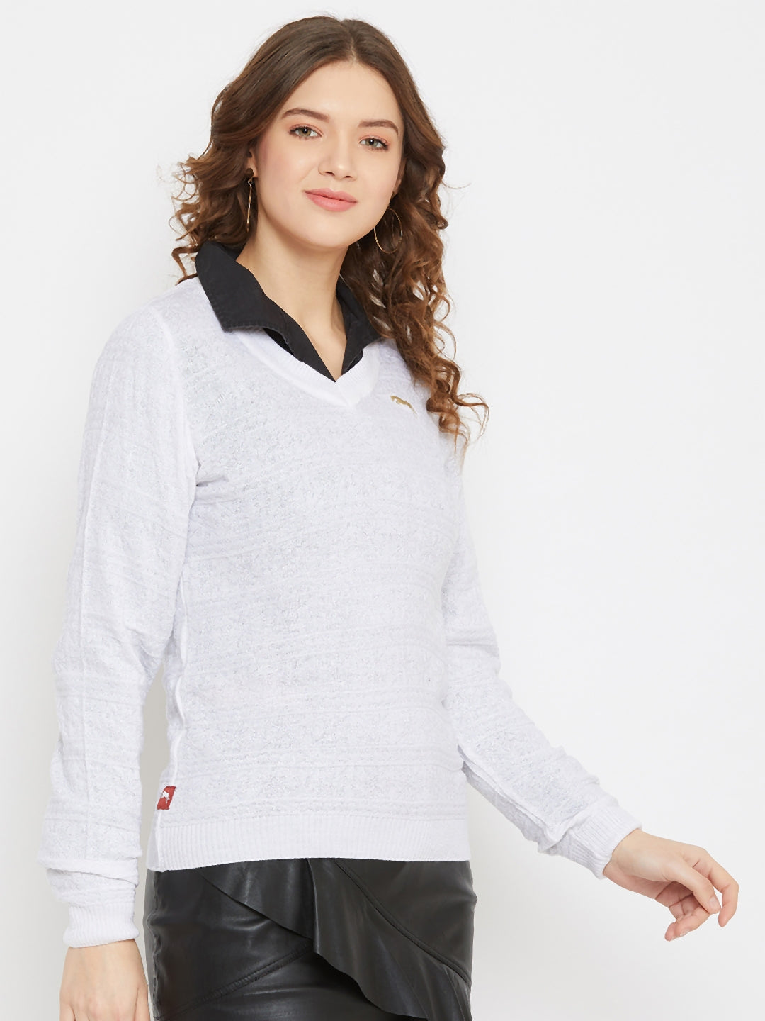 JUMP USA Women White Self Design Sweater