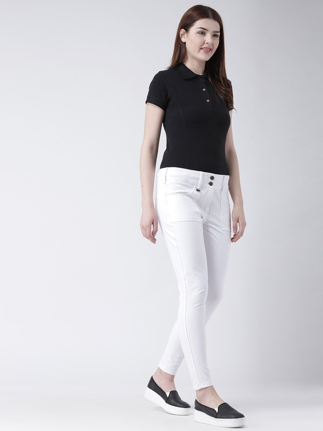 Women  Solid Polo Neck T-shirt - JUMP USA
