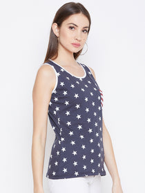 JUMP USA Women Navy Blue Printed Casual Printed Tank Top - JUMP USA