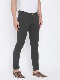 JUMP USA Men Charcoal Casual Slim Fit Solid Chinos - JUMP USA