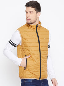 JUMP USA Men Mustard Sleevless Solid Bomber Jacket - JUMP USA