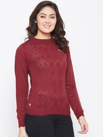 JUMP USA Women Red Self Design Sweater - JUMP USA