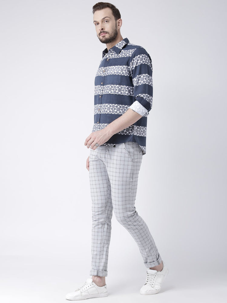 Men Off White Slim Fit Checked Chinos - JUMP USA