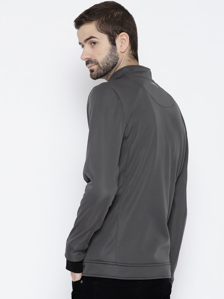 Men Charcoal Solid Open Front Jacket - JUMP USA