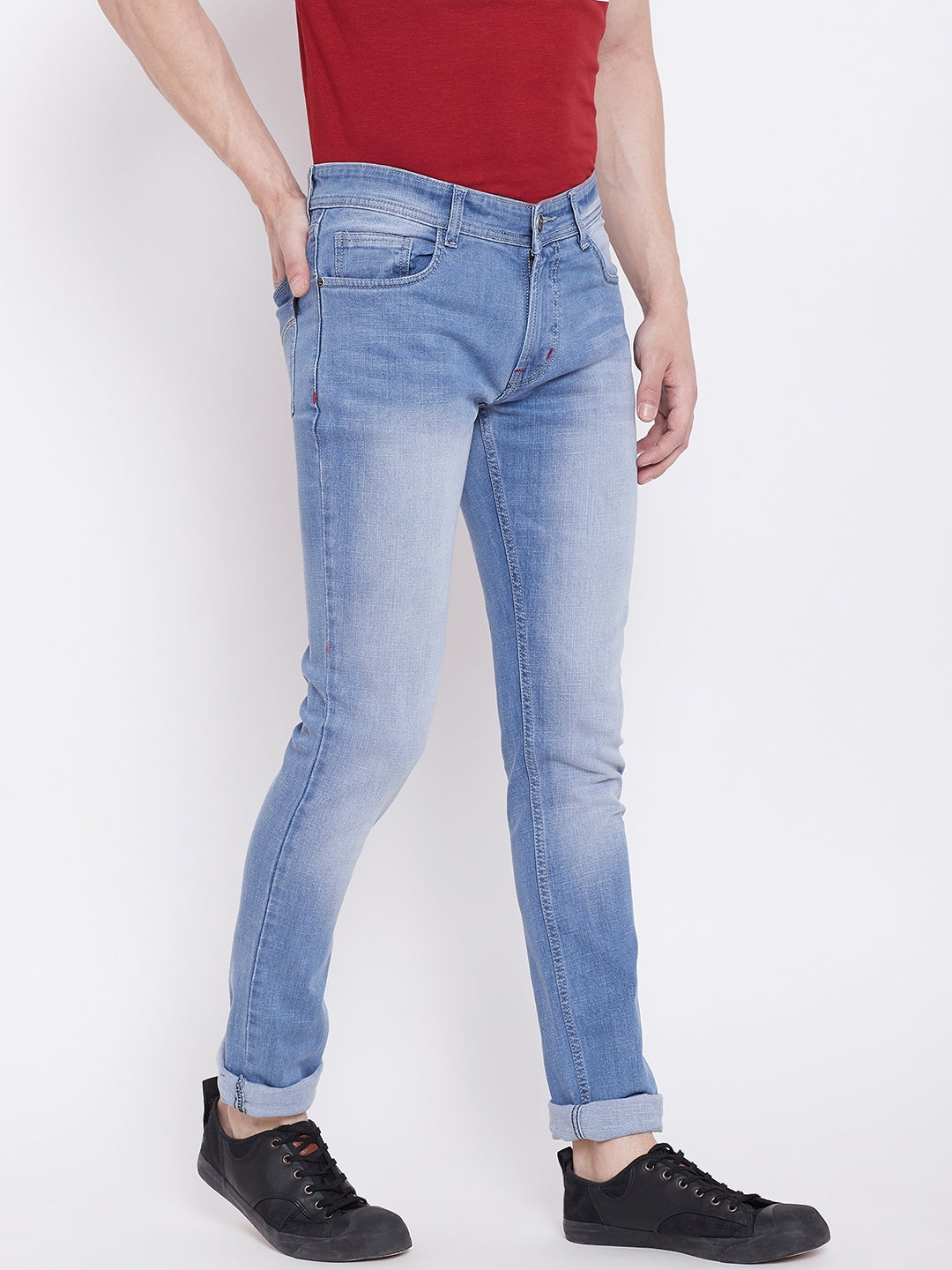 JUMP USA Men Blue Slim Fit Mid-Rise Clean Look Stretchable Jeans - JUMP USA