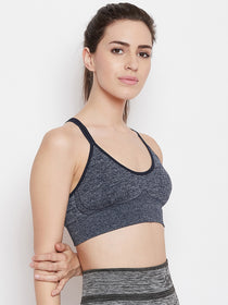 JUMP USA Women Navy Blue Non-Wired Lightly Padded Sports Bra - JUMP USA