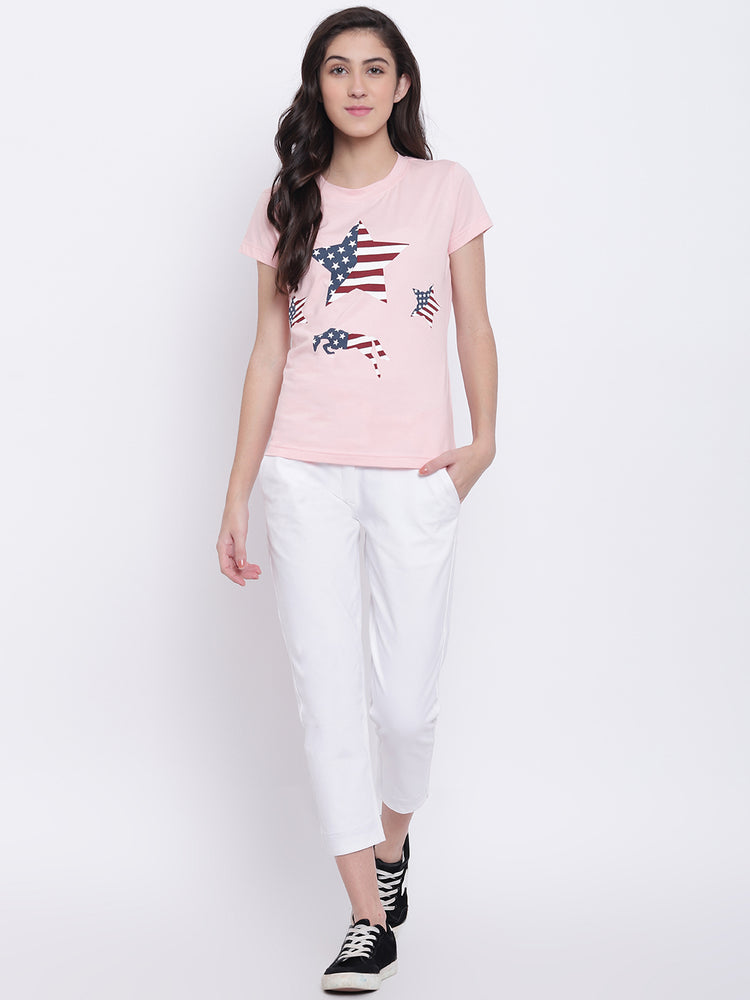 Women Pink Casual T-shirt - JUMP USA
