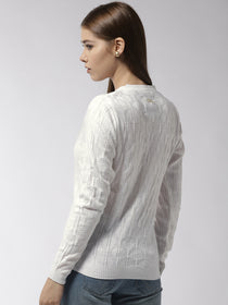 Women Self Design White Pullover - JUMP USA