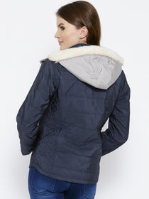 Women Navy Blue Puffer Jacket - JUMP USA