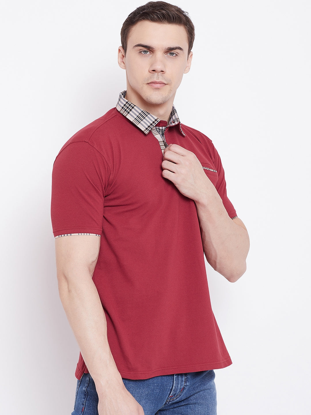 JUMP USA Men Red Solid Polo T-shirts - JUMP USA