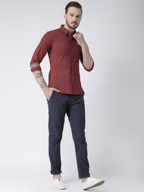 Men Red Solid Cotton Slim Fit Shirt - JUMP USA