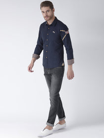 Men Navy Blue Regular Fit Solid Casual Shirt - JUMP USA (1568801456170)