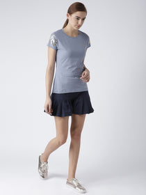 Women Solid Blue T-Shirt - JUMP USA