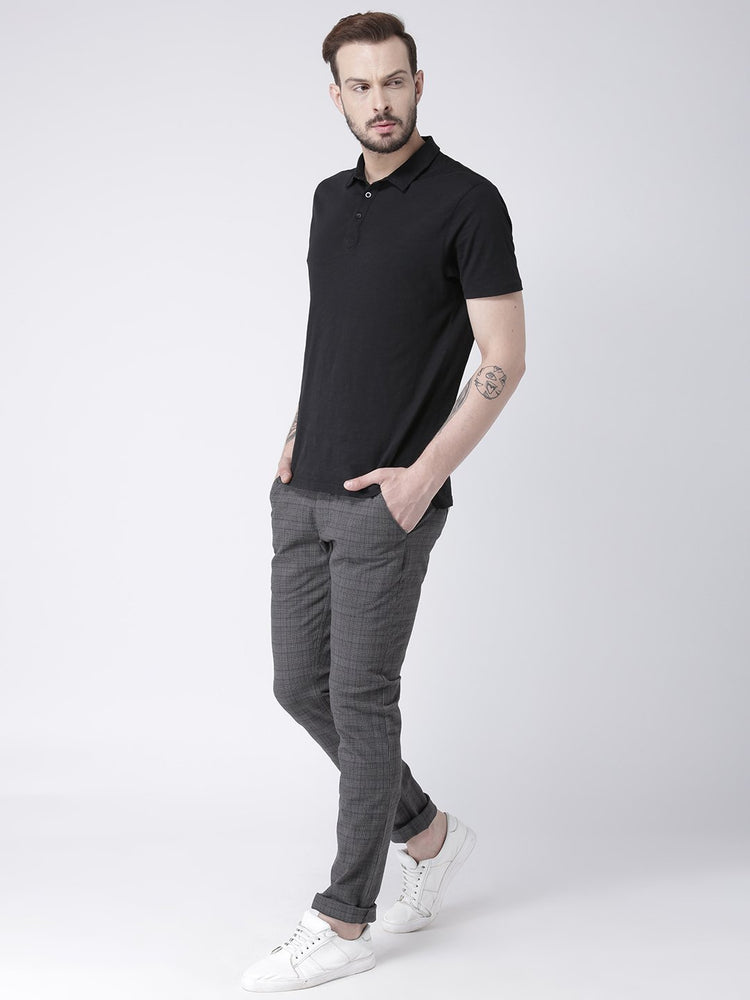Men Charcoal Slim Fit Checked Chinos - JUMP USA
