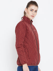 Womens Solid Ec Red Quilted Jacket - JUMP USA
