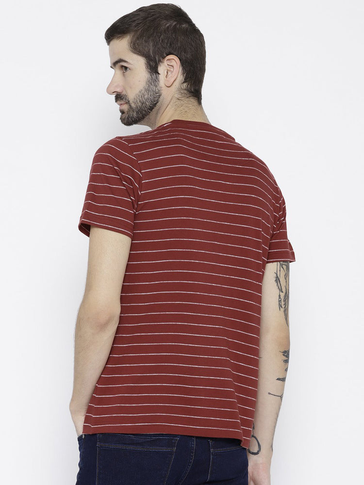 Men Red Striped V-Neck T-shirt - JUMP USA