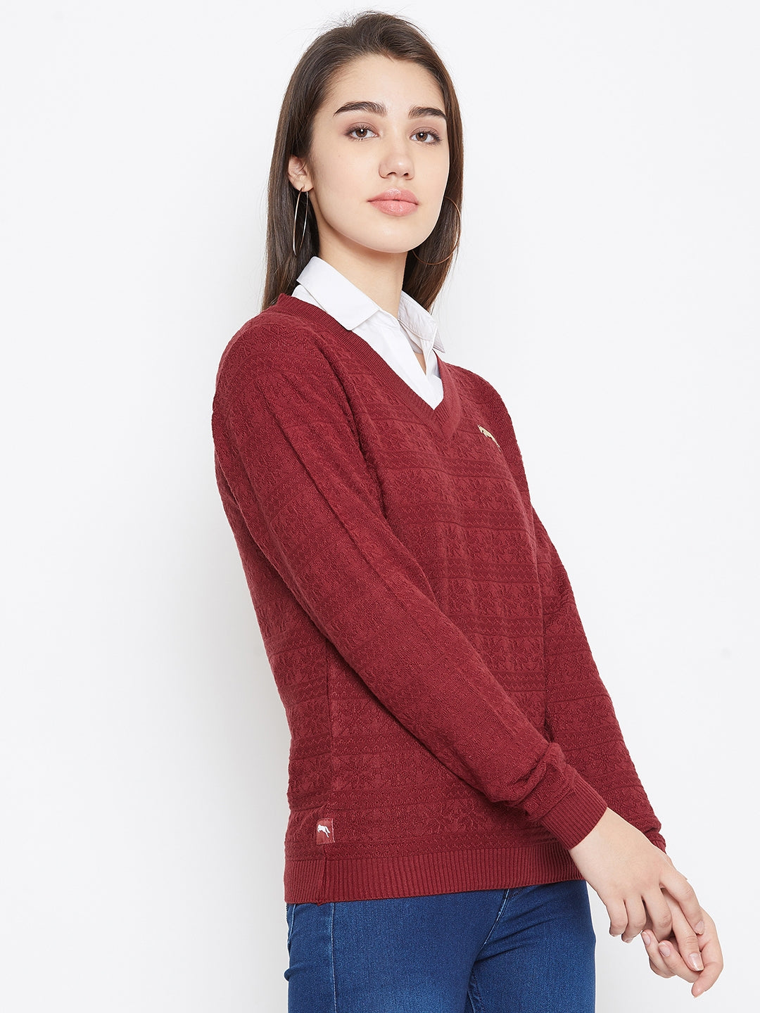 JUMP USA Women Red Self Design Sweater - JUMP USA
