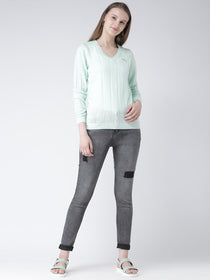 Women Teal Self Design Pullover - JUMP USA