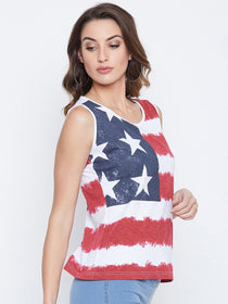 JUMP USA Women Red & White Printed Casual Printed Tank Top - JUMP USA